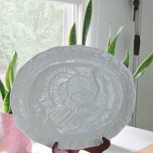 Extra Large Turkey Platter White Embossed Porcelain 18" x 14"